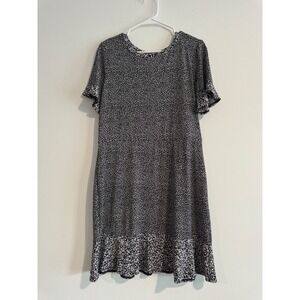 Shift Summer Dress Michael Kors Pebble Print Womens Large Black Floral Ruffle